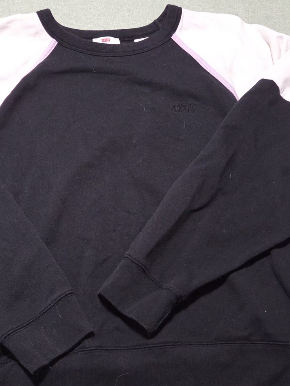 Levi's Men's Black Crewneck Sweatshirt with Purple Raglan Accents